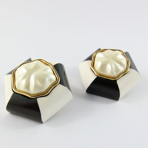 Chanel Vintage B&W Earrings With Faux Pearl c. 1970 (Clip-on) - Harlequin Market