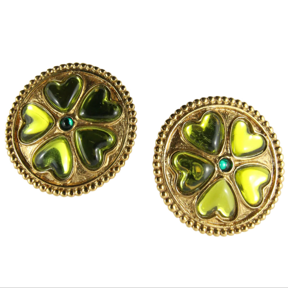 YSL Yves Saint Laurent Gold Plated Four Leaf Clover Earrings (Clip-On)