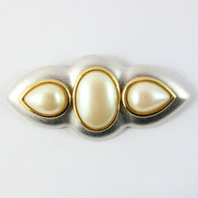 Load image into Gallery viewer, Yves Saint Laurent Signed &#39;YSL&#39; Vintage Silver Plated Brooch With Gold Outlines &amp; Faux Pearls