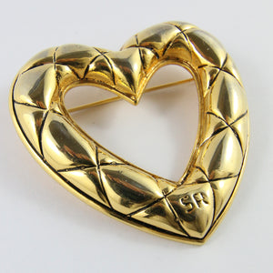 Vintage Signed 'Sonia Rykiel' Quilted Heart Brooch c. 1970