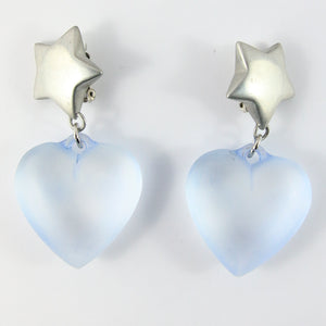 Vintage Lucite Heart Earrings With Silver-Tone Stars (New York)