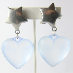 Vintage Lucite Heart Earrings With Silver-Tone Stars (New York)