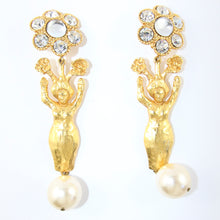 Load image into Gallery viewer, Signed Vintage Statement Christian Lacroix Earrings with Faux Pearl &amp; Crystals