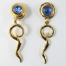 Load image into Gallery viewer, Bijoux Signed Earring Dangle Earrings With Blue Crystal (Clip-On)