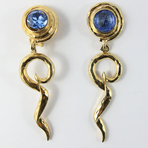 Bijoux Signed Earring Dangle Earrings With Blue Crystal (Clip-On)