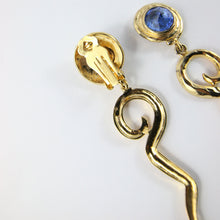 Load image into Gallery viewer, Bijoux Signed Earring Dangle Earrings With Blue Crystal (Clip-On)