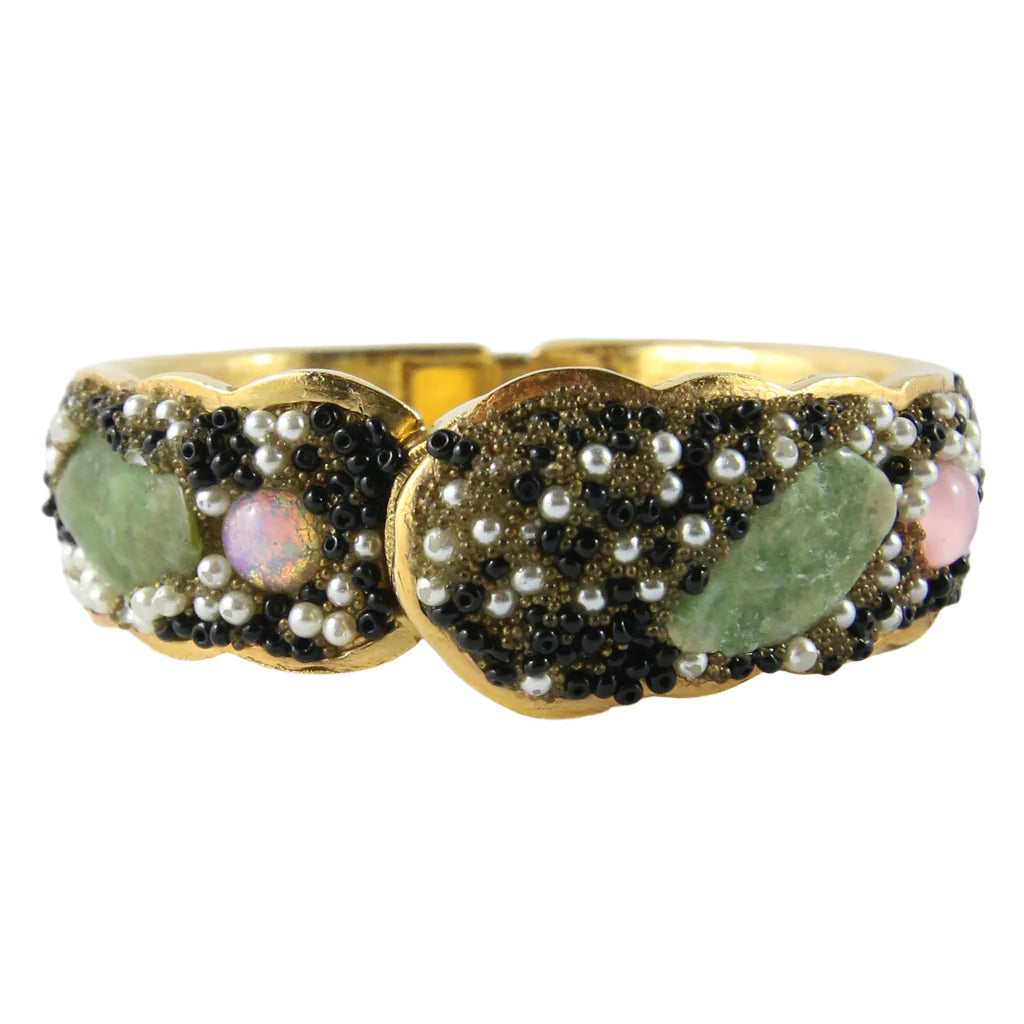 Vintage Clamper Bangle with Secret Watch (Beads and Gemstones)