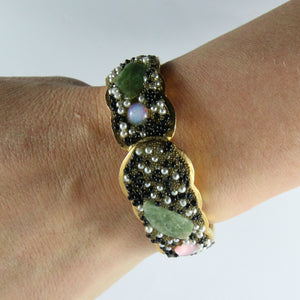 Vintage Clamper Bangle with Secret Watch (Beads and Gemstones)