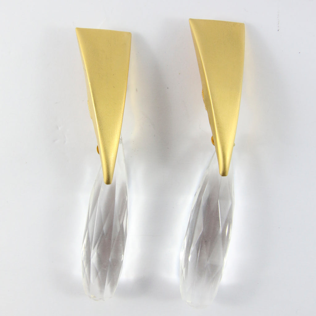 Vintage Statement Gold-tone and Lucite Droplet Earrings (Clip-On)
