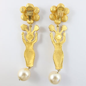 Signed Vintage Statement Christian Lacroix Earrings with Faux Pearl & Crystals
