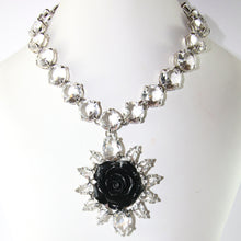 Load image into Gallery viewer, Signed Prada Statement Clear &amp; Black Crystal Rose Pendant Necklace