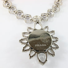 Load image into Gallery viewer, Signed Prada Statement Clear &amp; Black Crystal Rose Pendant Necklace