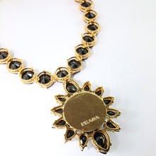 Load image into Gallery viewer, Signed Prada Statement Black Crystal Rose Pendant Necklace - Gold &amp; Black