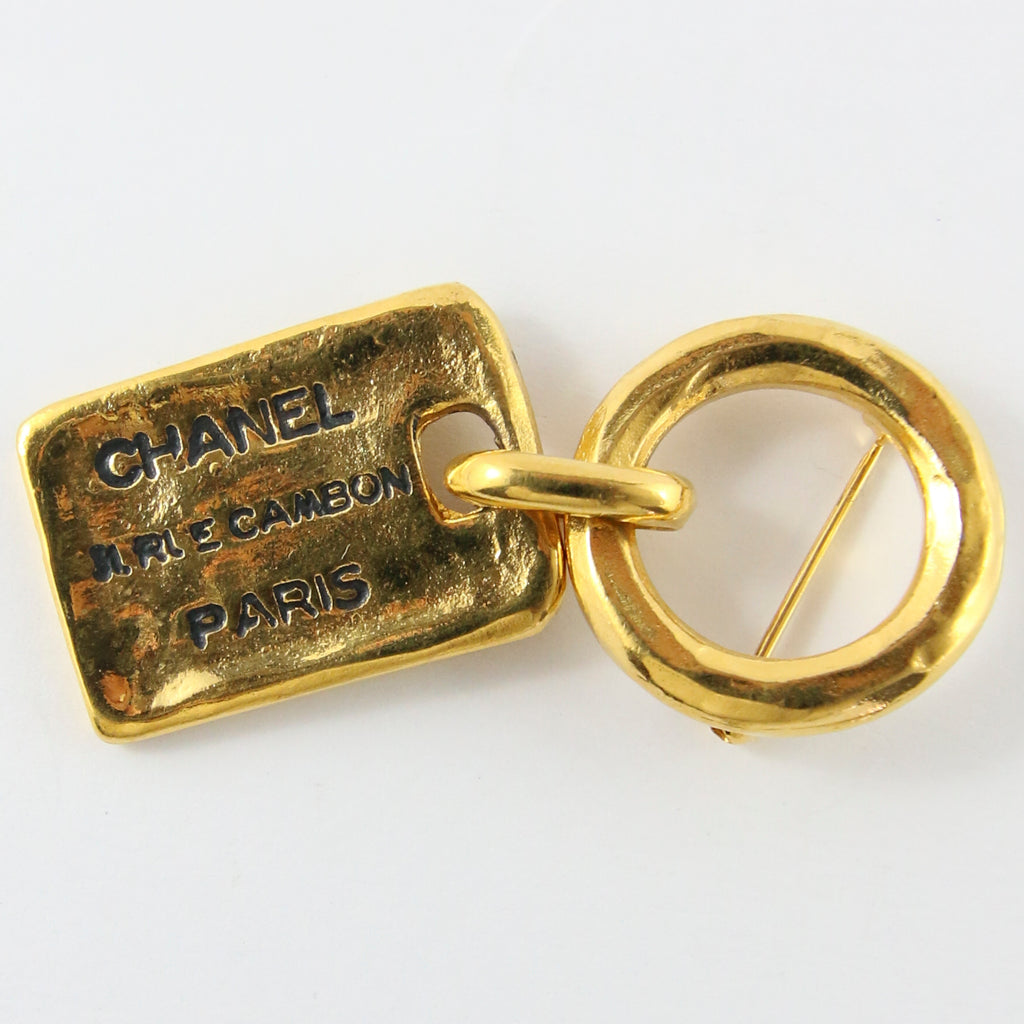Vintage Chanel Gold Plated Tag Brooch