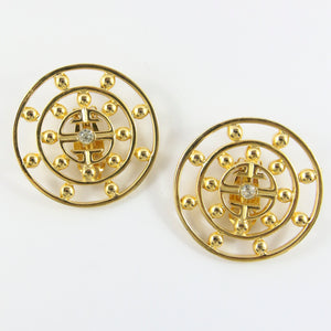Vintage Signed 'Givenchy' Gold Tone Large Round Earrings With Small Crystal in Centre (Clip-On) c.1980s