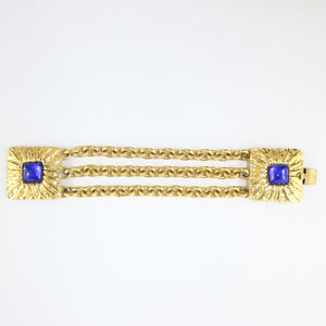 Vintage Signed 'Jean Patou Paris' Multi Chain Gold Plated & Blue Glass Stone