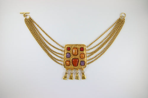 Christian Lacroix Vintage Piece Gold Plated Necklace With Stone Embellishments c. 1980