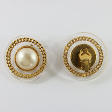 Load image into Gallery viewer, Signed Chanel Vintage Gold/Clear Tone &amp; Faux Pearl Round Earrings c. 1970 (Clip-on)