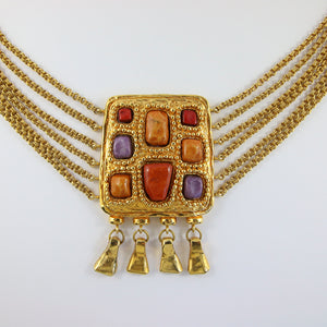 Christian Lacroix Vintage Piece Gold Plated Necklace With Stone Embellishments c. 1980