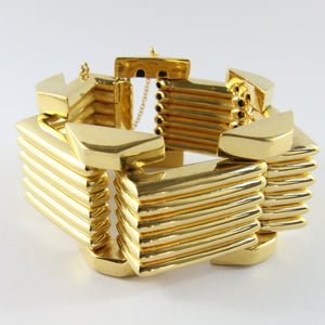 Vintage Statement Heavy Gold Plated Cube Striated Links Bracelet