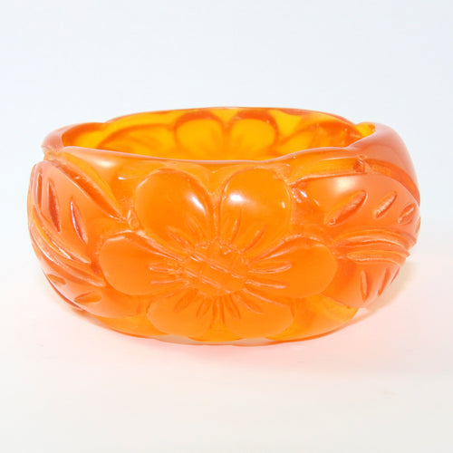 Vintage Unsigned Carved Resin Amber Bangle