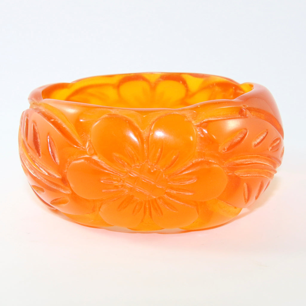 Vintage Unsigned Carved Resin Amber Bangle
