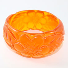 Load image into Gallery viewer, Vintage Unsigned Carved Resin Amber Bangle