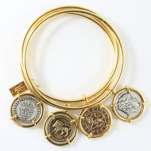Vintage Unsigned Coin Bangle Set