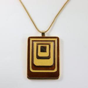 Lanvin Vintage Brown & Caramel Enamel Disco Pendant Long Necklace