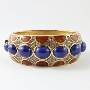 Ciner NY Chunky Gold Plated, Tort Enamel, Lapis Cabochon & Clear Crystal Bangle