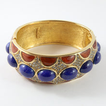 Load image into Gallery viewer, Ciner NY Chunky Gold Plated, Tort Enamel, Lapis Cabochon &amp; Clear Crystal Bangle