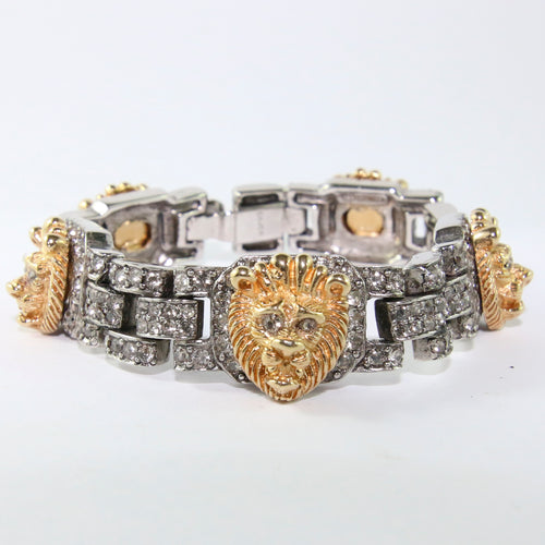 Ciner NY Silver & Gold Lion Crystal Encrusted Bracelet with Clasp