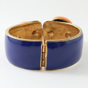Ciner NY Chunky Gold Plated, Royal Blue Enamel, Royal Blue & Coral Cabochon & Clear Crystal Cuff