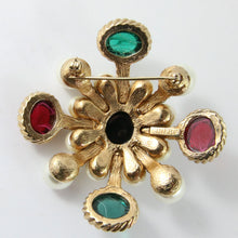 Load image into Gallery viewer, Ciner NY Pearl, Black, Green &amp; Red Star Brooch