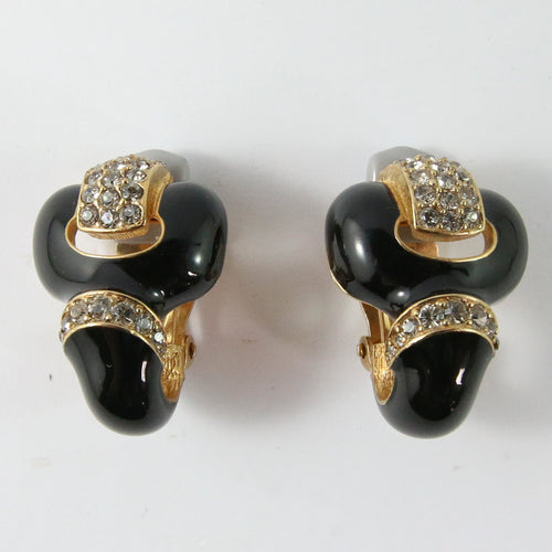 Ciner NY Black and Clear Crystal Encrusted Earrings (Clip-On)