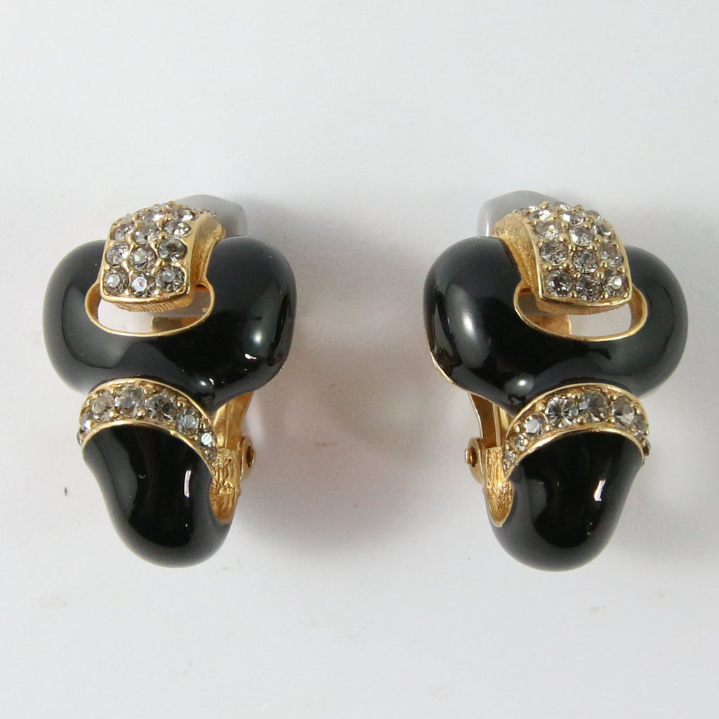 Ciner NY Black and Clear Crystal Encrusted Earrings (Clip-On)