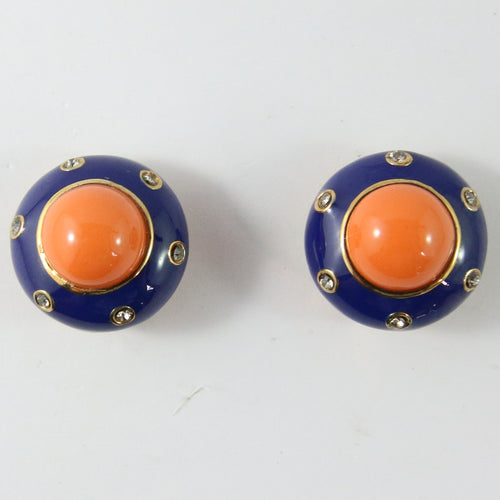 Ciner NY Orange & Blue Stud Circle Earrings (Clip-On)