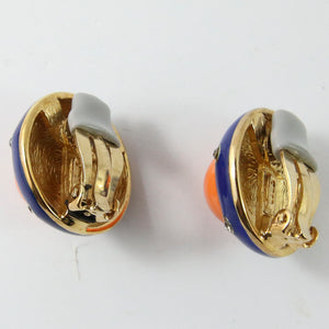 Ciner NY Orange & Blue Stud Circle Earrings (Clip-On)