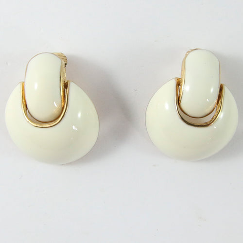 Ciner NY White Drop Earrings with Gold Plating  (Clip-On)