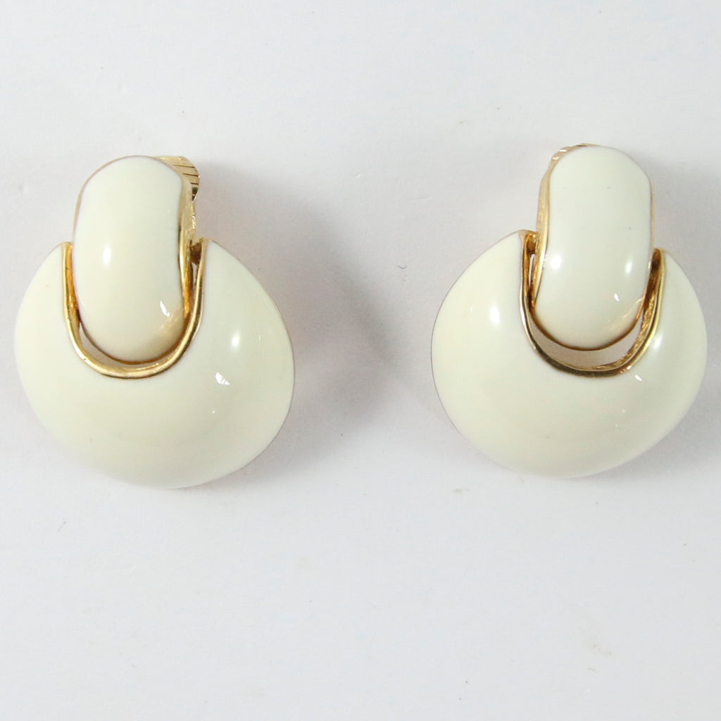Ciner NY White Drop Earrings with Gold Plating  (Clip-On)