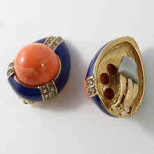 Load image into Gallery viewer, Ciner NY Orange and Blue Encrusted Tear Drop Earrings (Clip-On)