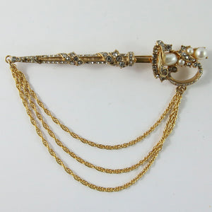 Ciner NY Gold Plated Multi Chain Sword Pin Brooch