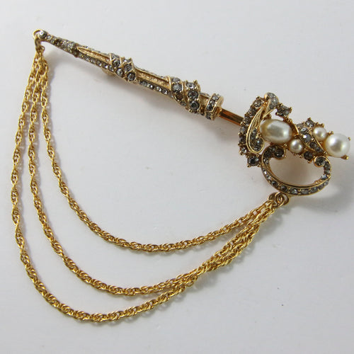 Ciner NY Gold Plated Multi Chain Sword Pin Brooch