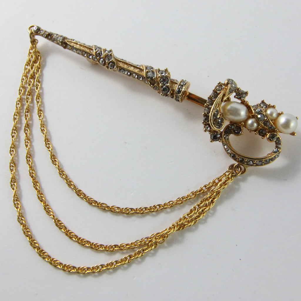 Ciner NY Gold Plated Multi Chain Sword Pin Brooch
