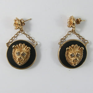 Ciner NY Matte Black and Gold Lion Head Earrings (Pierced)
