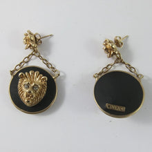 Load image into Gallery viewer, Ciner NY Matte Black and Gold Lion Head Earrings (Pierced)