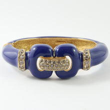 Load image into Gallery viewer, Ciner NY Royal Blue Enamel, Clear Crystal &amp; Gold Plated Cuff Bangle