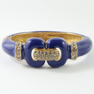 Ciner NY Royal Blue Enamel, Clear Crystal & Gold Plated Cuff Bangle