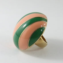 Load image into Gallery viewer, Ciner NY Gold Plated Peach &amp; Green Enamel Striped Round Ring