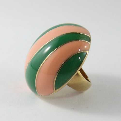 Ciner NY Gold Plated Peach & Green Enamel Striped Round Ring